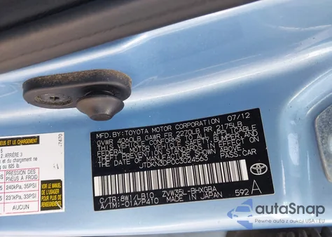 2012 Toyota Prius Plug-In Advanced from USA, damaged, VIN JTDKN3DP0C3024563